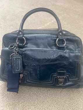 Coach Patent Leather Satchel in Navy Blue
